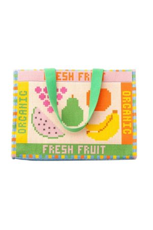 Fruit Tiles Rattan Market Bag