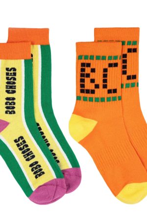 Orange & Stripes Short Socks 2-Pack