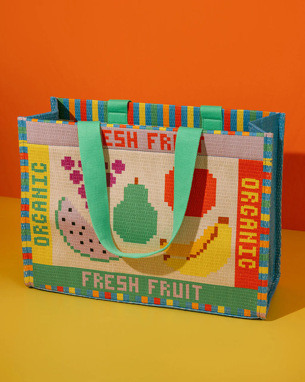 Fruit Tiles Rattan Market Bag - Image 4