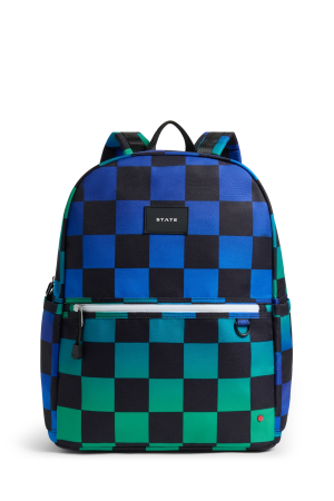 Blue and Green Checkerboard Kane Double Pocket Large Backpack
