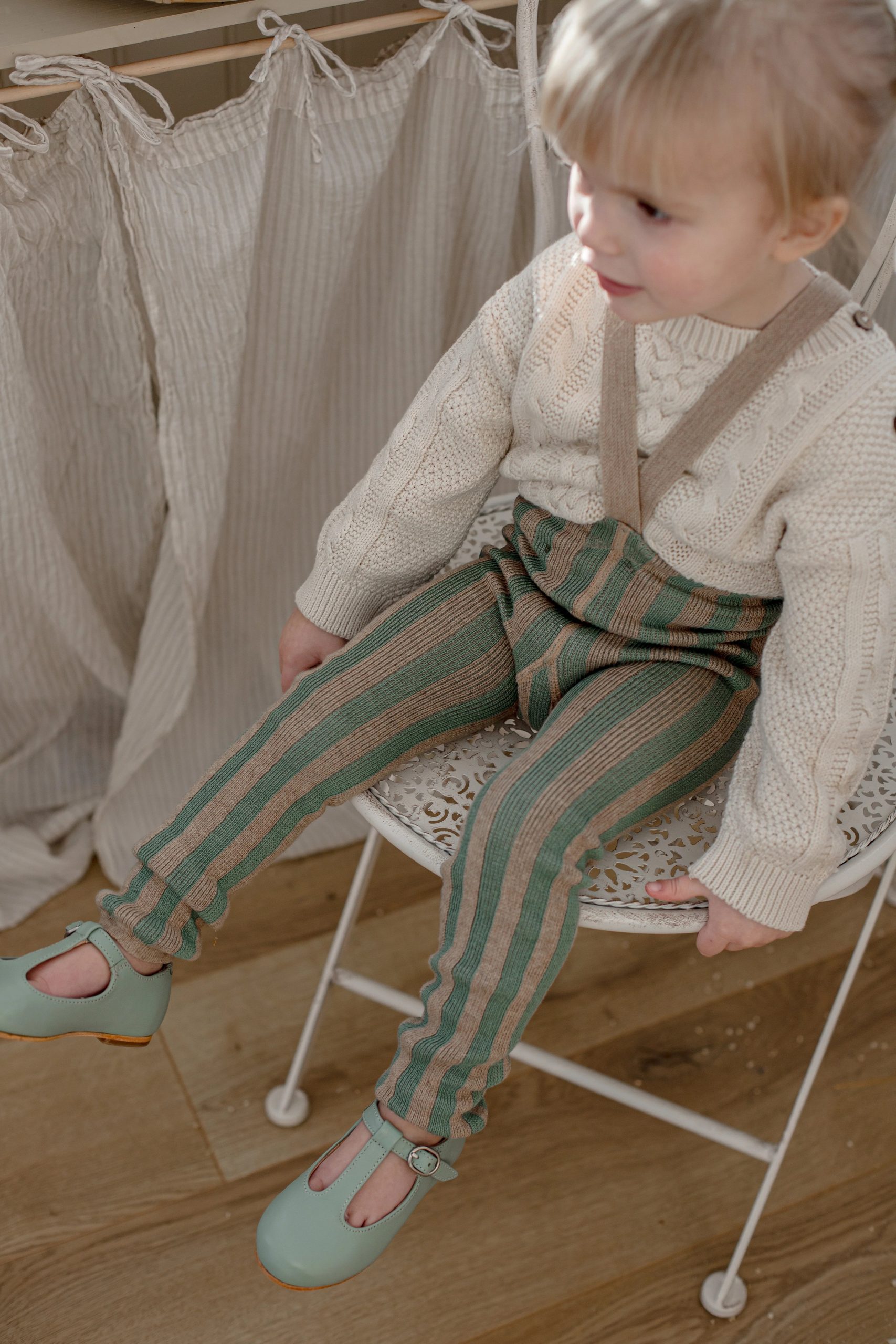 Matcha x Peanut Stripe Footless Tights - Image 2