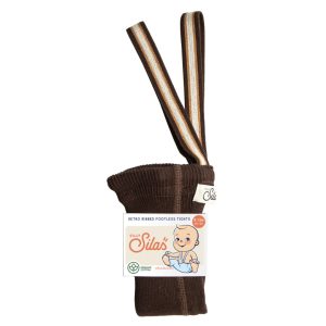 Chocolate Brown Stripe Retro Ribbed Footless Tights
