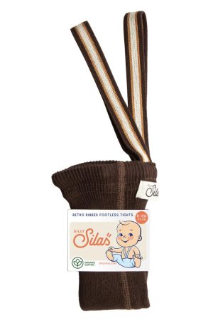 Chocolate Brown Stripe Retro Ribbed Footless Tights