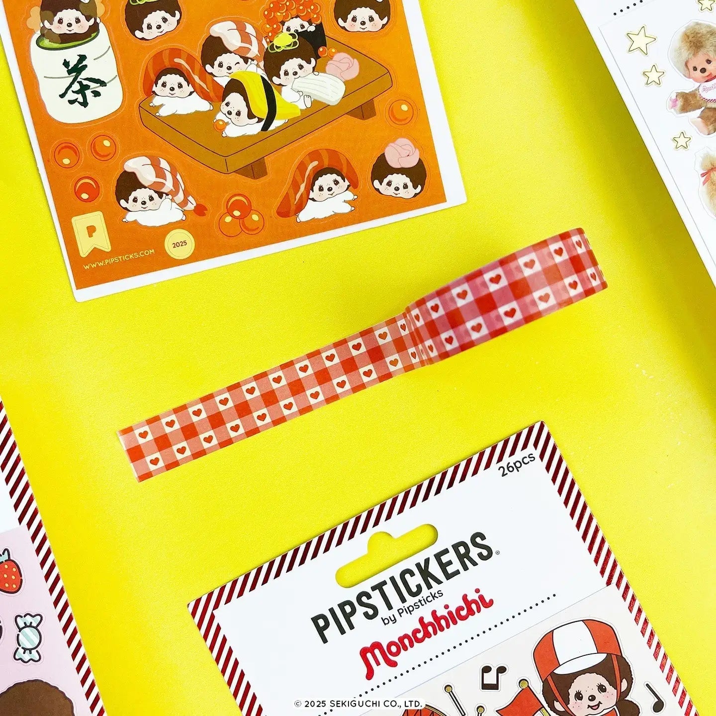 Gingham Hearts Monchhichi Washi Tape - Image 2