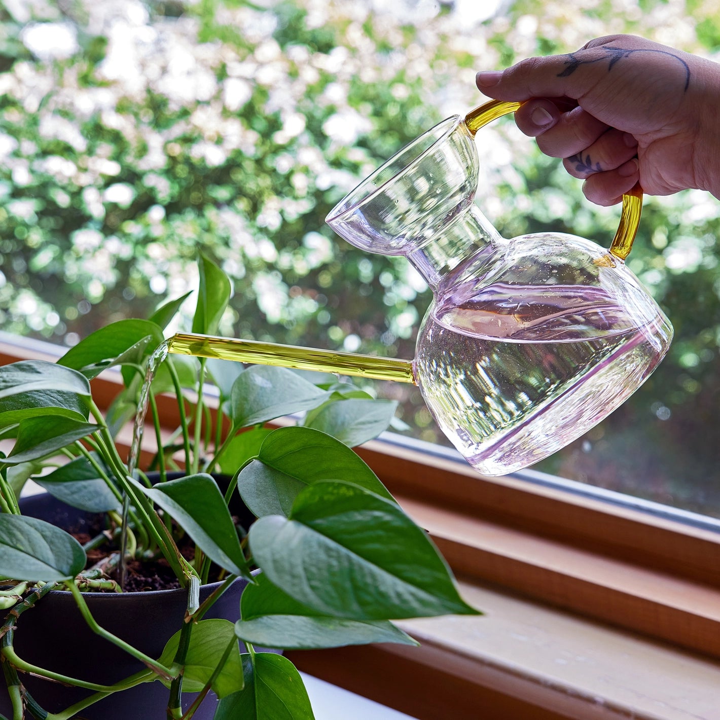 Pink Glass Watering Can - Image 4