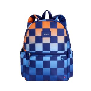 Orange and Blue Gradient Checkerboard Kane Double Pocket Backpack