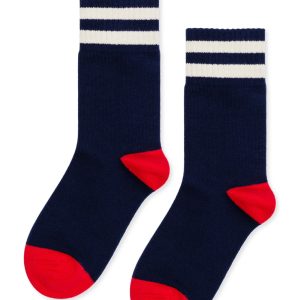 Collegiate Stripe Adult Crew Sock - Navy