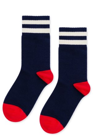 Collegiate Stripe Adult Crew Sock - Navy