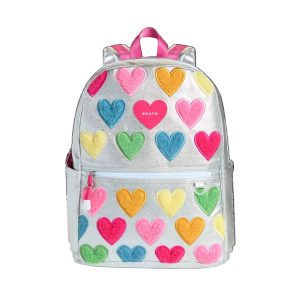 Metallic Happy Fuzzy Heart Kane Double Pocket Backpack