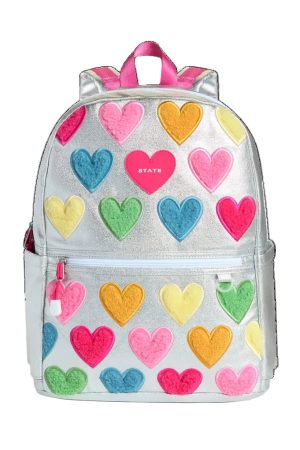 Metallic Happy Fuzzy Heart Kane Double Pocket Backpack