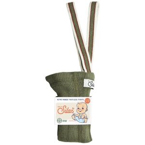 Olive Stripe Retro Ribbed Footless Tights