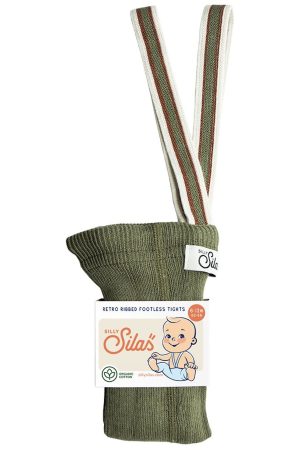 Olive Stripe Retro Ribbed Footless Tights