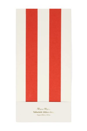 SALE Red Striped Tablecloth